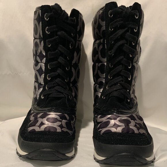 Coach Black & Gray Suede & Fabric High Top Snow Boots - Picture 1 of 14